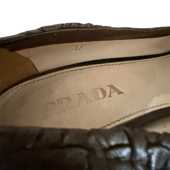 Vintage Prada Brown Leather Heels bow detailing&Prada logo on the front 37 - Picture 4 of 6